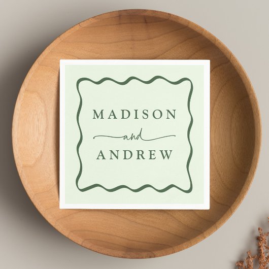 Moderne Green Wavy Frame Wedding Serviette
