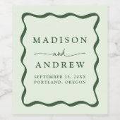 Moderne Green Wavy Frame Wedding Weinetikett (Einzelnes Label)