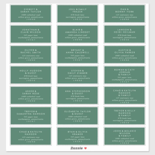 Moderne Green Wedding Guest Address Labels (Blatt)