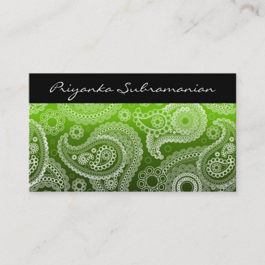 Moderne Green & White India Paisley Business Cards Visitenkarte (Vorderseite)