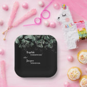 Moderne Greenery Black Wedding Paper Teller (Party)