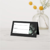 Moderne Greenery Black Wedding Platzkarte (Vorderseite)