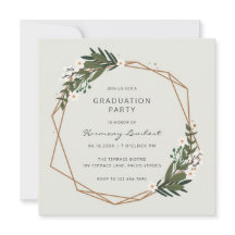 Moderne Greenery Gold Geometric Graduation Party