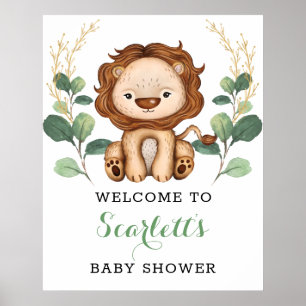 Moderne Greenery Gold Löwe Baby Dusche Willkommen Poster