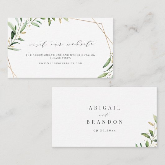 Moderne Greenery Gold Wedding Website Beilage Card Platzkarte (Vorne/Hinten)