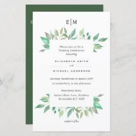 Moderne Greenery Monogram Budget Hochzeit lädt A9 