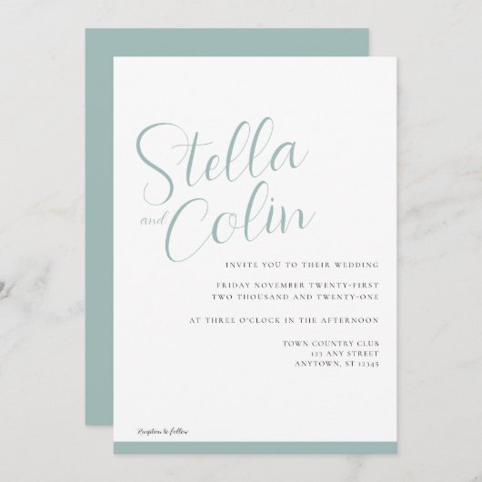 Moderne Grenze Elegante Einfache Hochzeit am Meer Einladung (Vorne/Hinten)