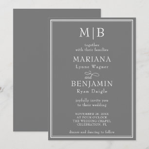 Moderne Grenzhochzeit Minimalistisch Boho Gray Wed Einladung