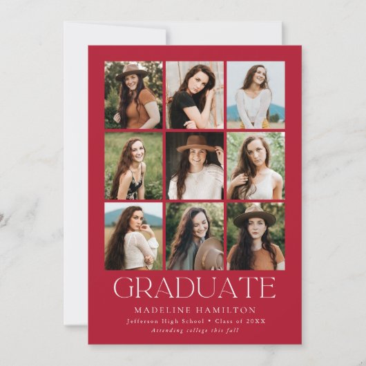 Moderne Grid Crimson 9 Foto Graduation Party Einladung (Vorderseite)