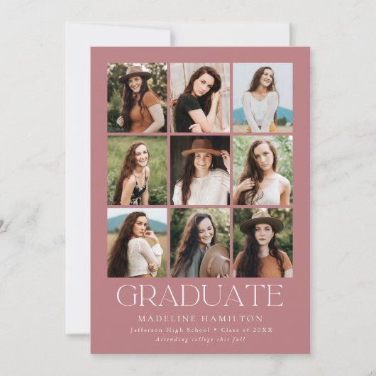 Moderne Grid Dusty Rose 9 Foto Graduation Party Einladung (Vorderseite)