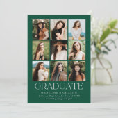 Moderne Grid Green 9 Foto Collage Graduation Party Einladung (Stehend Vorderseite)