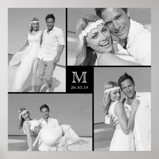 Moderne Grid Monogram Box Wedding 4 Foto Collage Poster (Vorne)