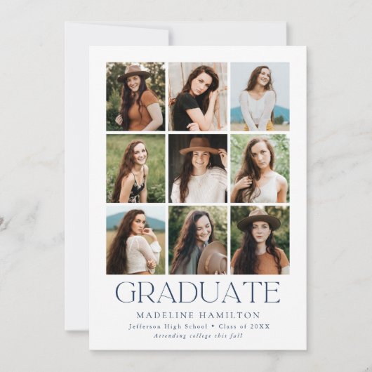 Moderne Grid Navy 9 Foto Collage Graduation Party Einladung (Vorderseite)