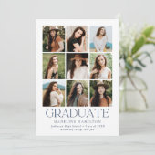 Moderne Grid Navy 9 Foto Collage Graduation Party Einladung (Stehend Vorderseite)
