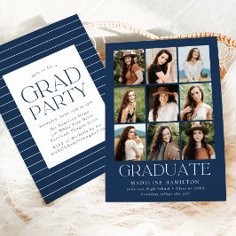 Moderne Grid Navy 9 Foto Collage Graduation Party Einladung