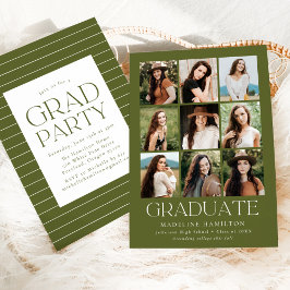 Moderne Grid Olive Green 9 Foto Graduation Party Einladung