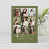 Moderne Grid Olive Green 9 Foto Graduation Party Einladung (Stehend Vorderseite)