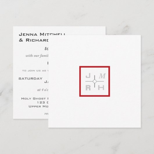 Moderne Grid Red Wedding Einladung (Vorne/Hinten)