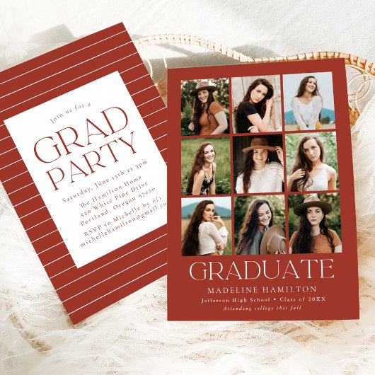 Moderne Grid Rust 9 Foto Collage Graduation Party Einladung