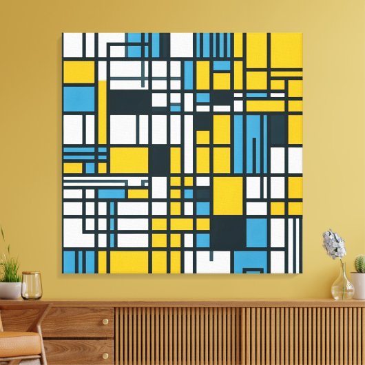 Moderne Gridabstraktion - Mondrian-Inspiriert Geom Leinwanddruck (Insitu (Wohnzimmer))