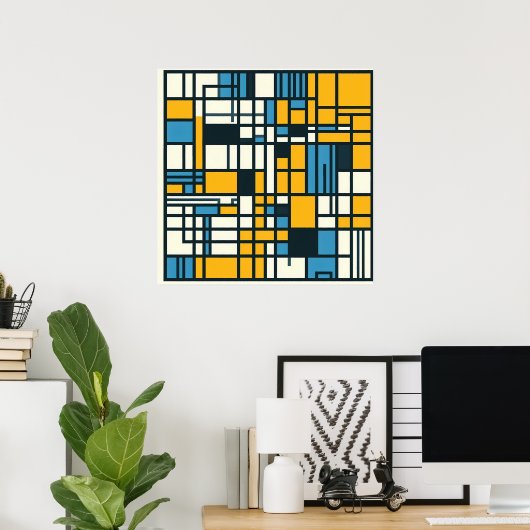 Moderne Gridabstraktion - Mondrian-Inspiriert Geom Poster (Heimbüro)