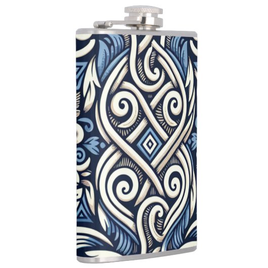 Moderne griechisch-blaue Muster Flachmann (Rechts)