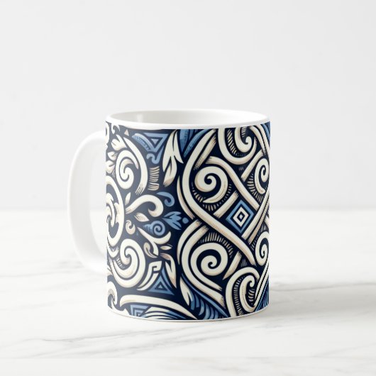 Moderne griechisch-blaue Muster Kaffeetasse (Vorderseite Links)