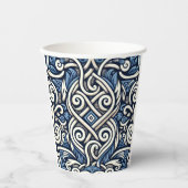 Moderne griechisch-blaue Muster Pappbecher (Vorderseite)