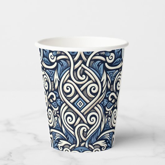 Moderne griechisch-blaue Muster Pappbecher (Vorderseite)