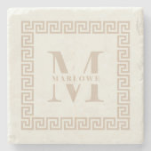 Moderne griechische Tastenrahmen-Monogram-Elegante Steinuntersetzer (Vorderseite)