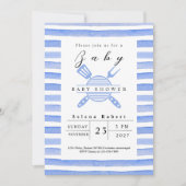 Moderne GRILLEN Picknick-Babydusche blau Einladung (Vorderseite)