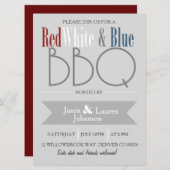 Moderne GRILLEN Rot Weiß und Blau | 4. Juli Party Einladung (Vorne/Hinten)