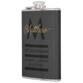 Moderne Groomsmans aus Schwarz und Gold mit Namen Flachmann (Links)