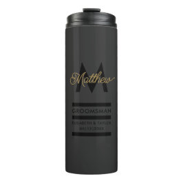 Moderne Groomsmans aus Schwarz und Gold mit Namen  Thermosbecher