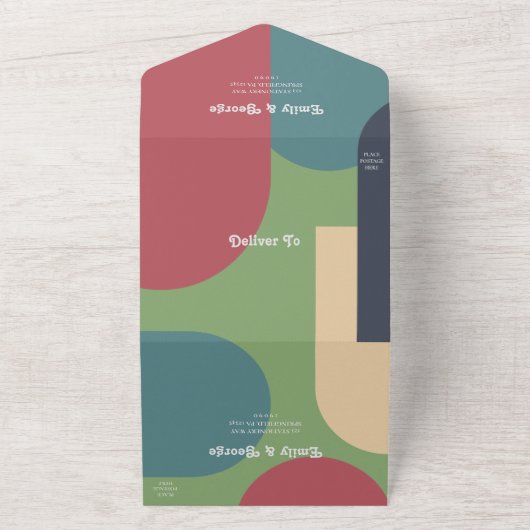 Moderne Groovy Abstrakt Chic Retro Hochzeit All In One Einladung (Außenbereich)