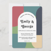 Moderne Groovy Abstrakt Chic Retro Hochzeit Einladung (Vorderseite)