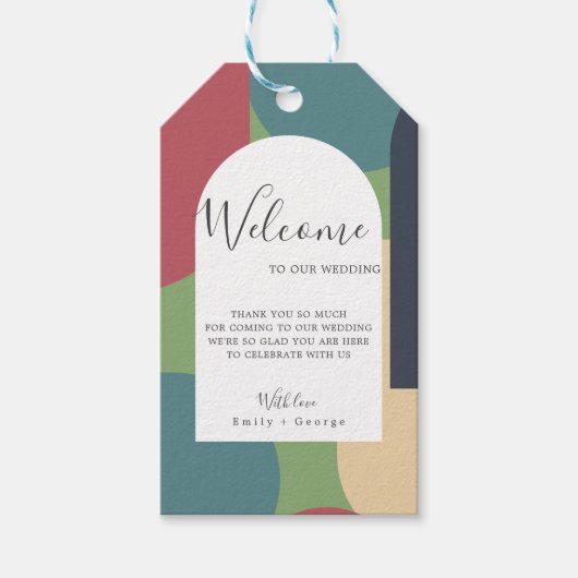 Moderne Groovy Abstrakt Chic Retro Hochzeit Geschenkanhänger (Vorderseite)