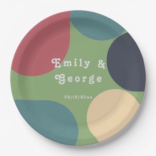 Moderne Groovy Abstrakt Chic Retro Hochzeit Pappteller (Vorderseite)