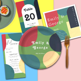 Moderne Groovy Abstrakt Chic Retro Hochzeit Pappteller