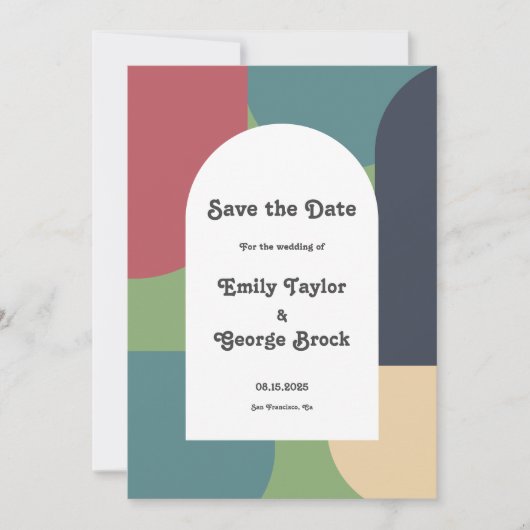 Moderne Groovy Abstrakt Chic Retro Hochzeit Save The Date (Vorderseite)