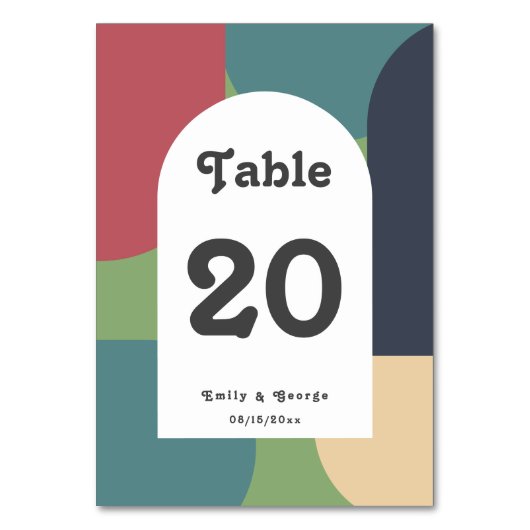 Moderne Groovy Abstrakt Chic Retro Hochzeit Tischnummer (Rückseite)