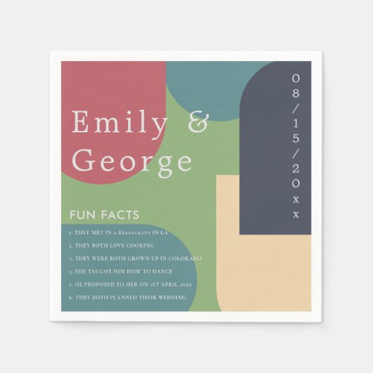 Moderne Groovy Abstrakte Fun Facts Wedding Serviette (Vorderseite)