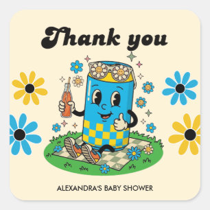 Moderne Groovy Daisy Blue Bereit zum Platzen Danke Quadratischer Aufkleber