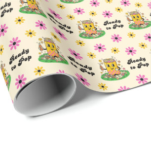 Moderne Groovy Daisy Pink Gelb Sie ist bereit zu p Geschenkpapier
