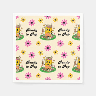 Moderne Groovy Daisy Pink Gelb Sie ist bereit zu p Serviette