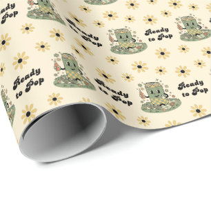 Moderne Groovy Daisy Salbei Grün Sie ist bereit zu Geschenkpapier