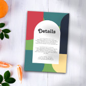 Moderne Groovy farbenfrohe Retro Arch Wedding Deta Begleitkarte