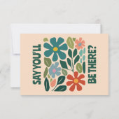 Moderne Groovy farbenfrohe Retro Bold Floral Weddi RSVP Karte (Rückseite)
