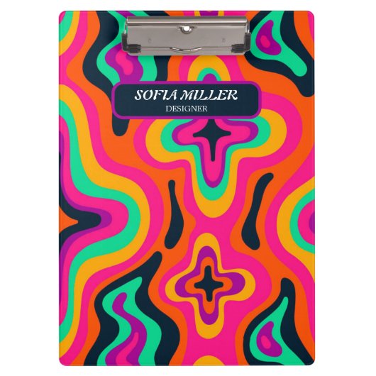 Moderne Groovy farbenfrohe Retro Rainbow Boho Abst Klemmbrett (Vorderseite)