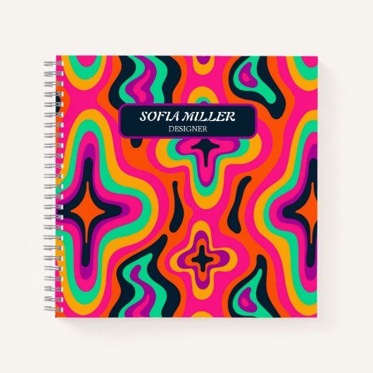 Moderne Groovy farbenfrohe Retro Rainbow Boho Abst Notizblock (Vorderseite)